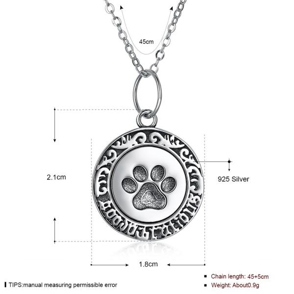 16in 0.9g Paw Print Necklace Lovely 3A CZ 925 Silver Necklace