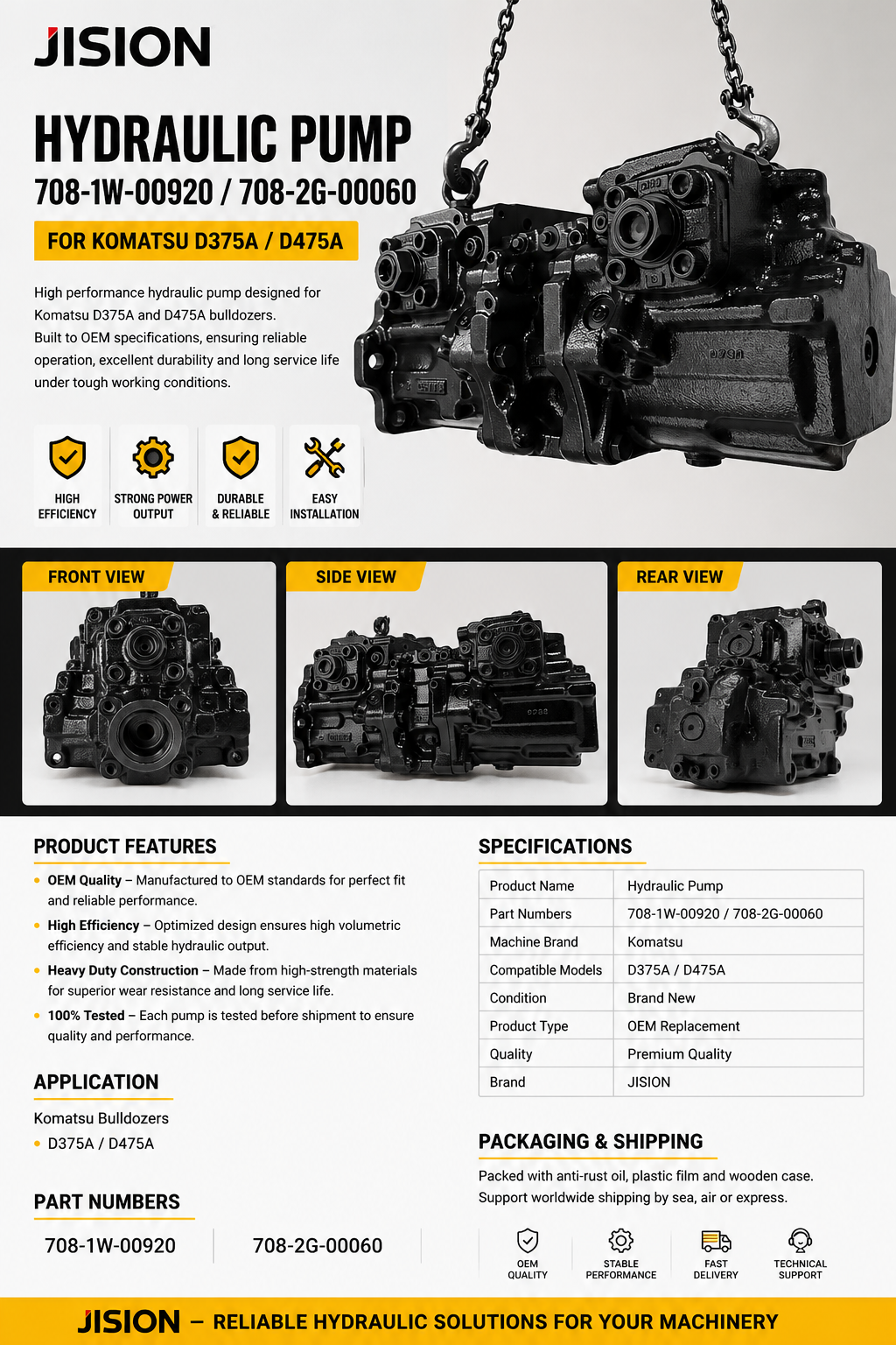 708-1W-00920 708-2g-00060 Hydraulic Pump for Komatsu D375A/D475A - China Offer Hydraulic Pump - D375A Hydraulic Pump, D475 Hydraulic Pump