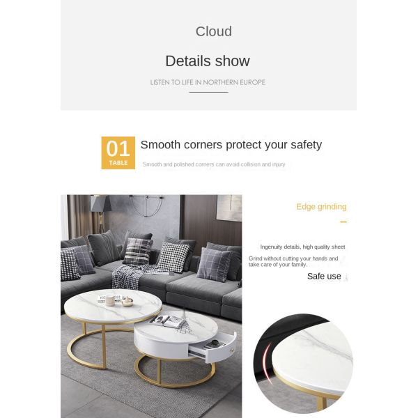 Light Luxury Nordic Minimalist Adjustable Coffee Table TV Stand Storage Drawer Modern Sintered Stone Top Metal Frame for Living