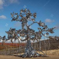 7.6m haut miroir poli en acier inoxydable sculpture d'arbre