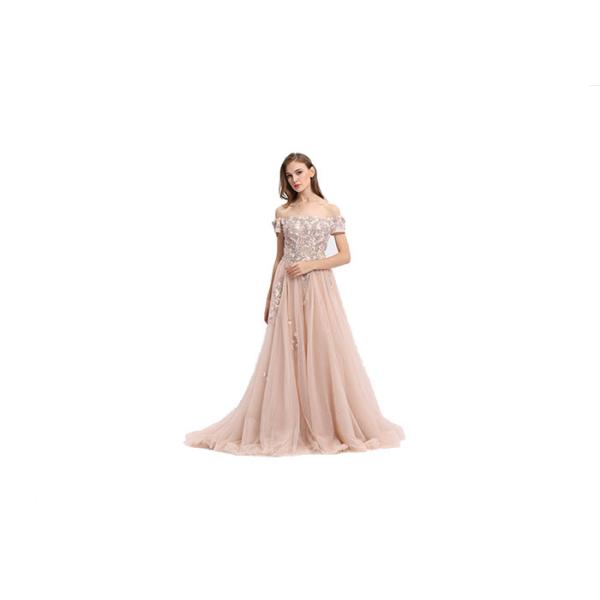 Off The Shoulder Long Bridesmaid Dresses , Pink Lace Beaded Modern Bridesmaid