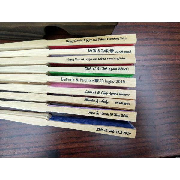 Customized Logo Bamboo Silk Hand Fans Wedding Favor Fan With Gift Box
