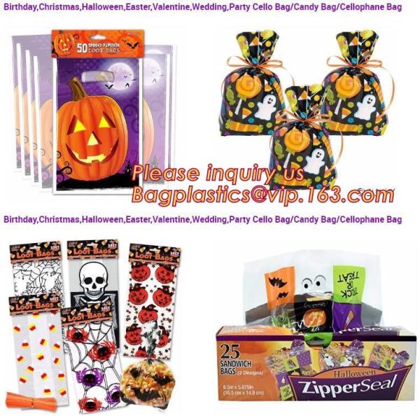 Holiday Easter Christmas Halloween clear cellophane candy bag bopp cello treat bag wholesale,cookie packaging bread hall