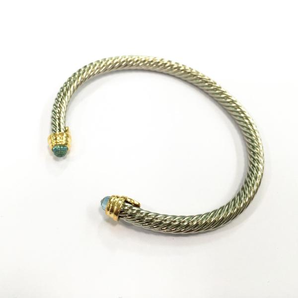 (B-54)Fashion Jewelry Yellow Gold Silver Tone Plated Cable Bangle with Bule Cubic Zircon
