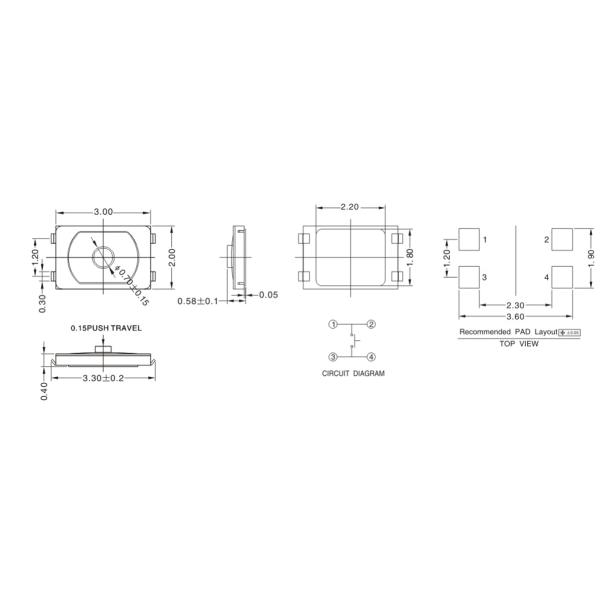 IP67 4 переключатель мембраны 3.0x2.0 кнопки Pin SMT тактильный