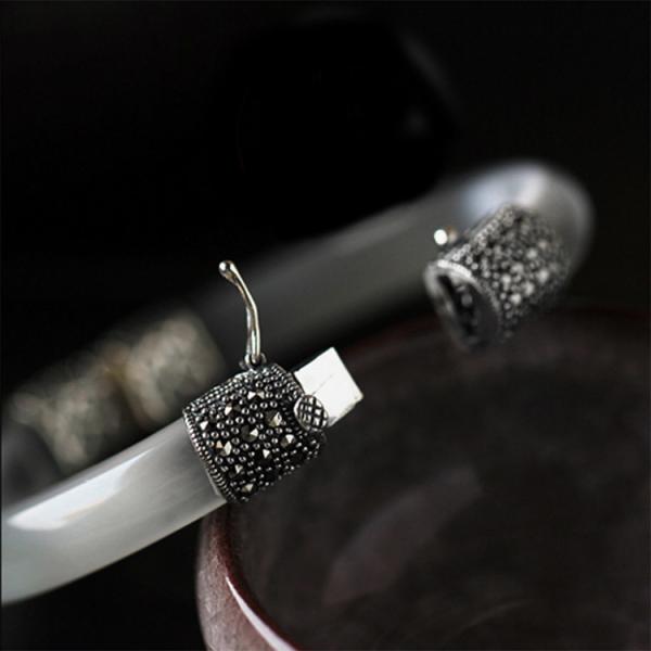 Women Vintage Jewelry Sterling Silver Zirconia Bangle Bracelet (015741WWHITE)