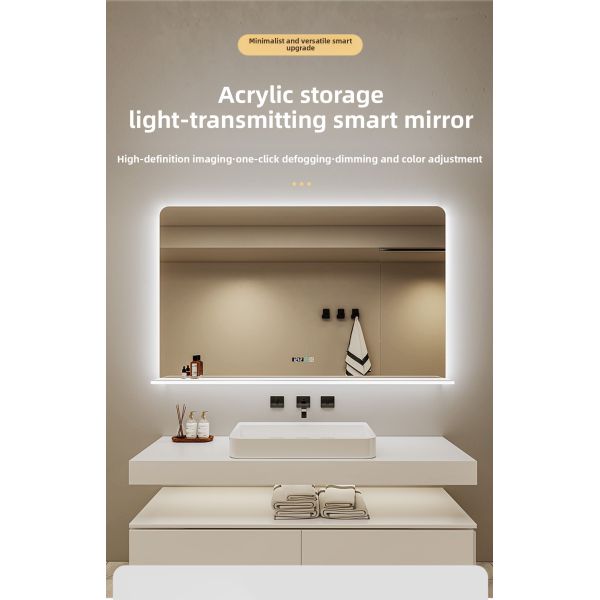 Modern Apartment & Hotel Bathroom Mirrored Undershelf with Touch Switch IP44 Rated Convenient Under-Mirror Access for Storage