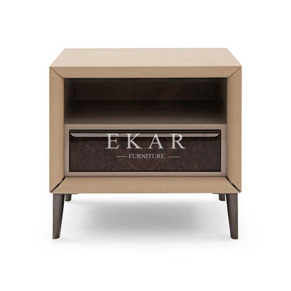 Veneer Luxury Elegant Style Leather Hotel Bedside Table Modern Nightstand