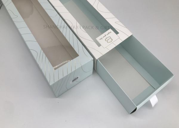 5×13×4 / 5x5x5 Branded Gift Boxes , Paper Drawer Style Gift Box With PVC Window Blanket Packaging