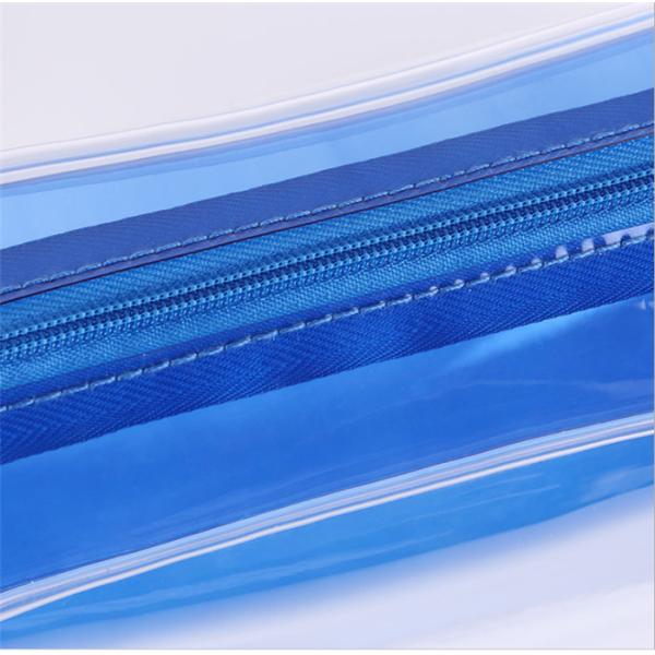 Personalized PVC Cosmetic Bag , Blue Clear Plastic Cosmetic Zipper Bags