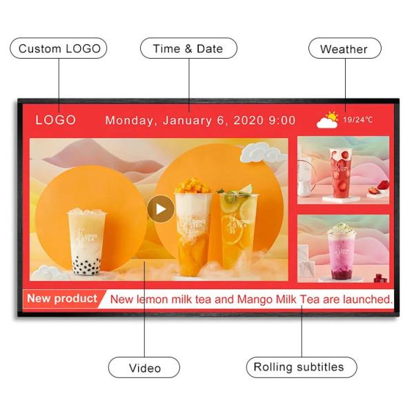 AC100-240V Настенная цифровая вывеска 1920x1080 Разрешение 178 градусов Угол просмотра