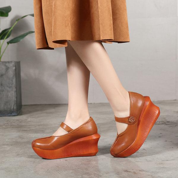 S413 New Style Genuine Leather Platform Wedge Shoes, Retro Increased Platform Shoes, Women'S Shoes Wholesale