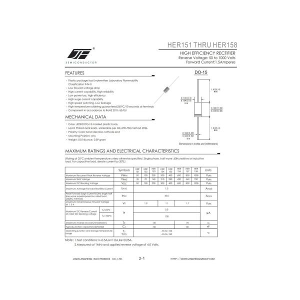 HER151/HER155/HER156/HER157/HER158 Diode 8.000kg Package Gross Weight Without LIGTH