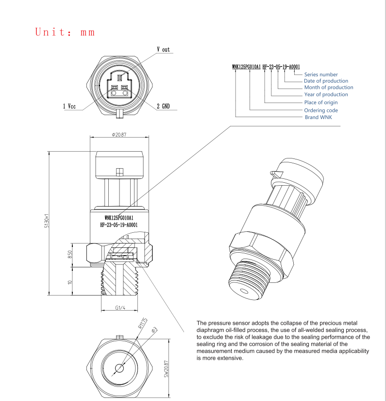 Food Grade 316 Pressure Sensor Transmitter 5V Output NPT1/4 for Coffee Machine