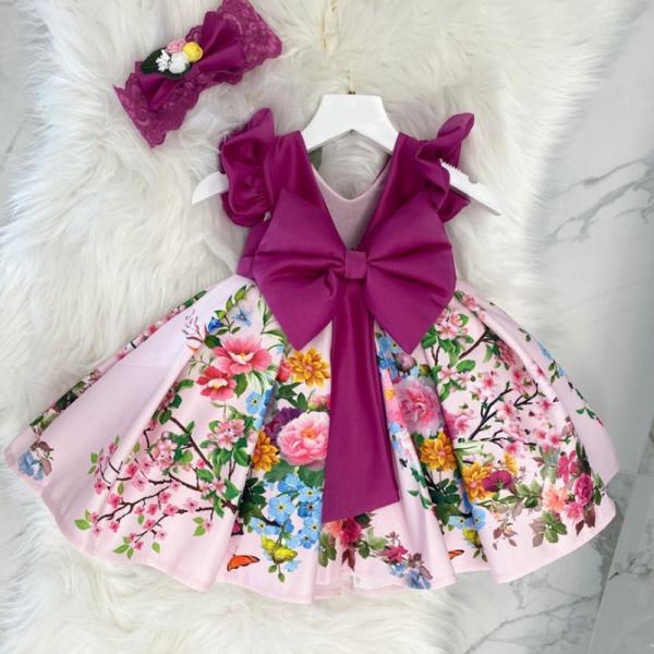 Princesa grande Dress do aniversário dos bebês do vestido da curva da cópia da criança da roupa do vestido das crianças