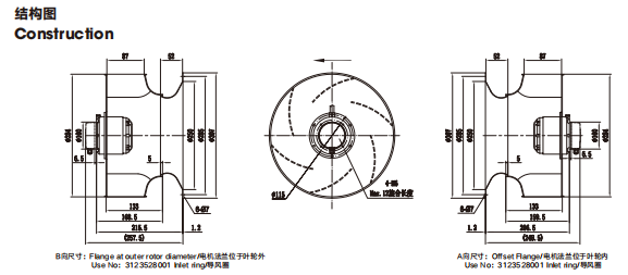 fã centrífugo inverso 2775 RPM do motor 0.69kW com anel longo da entrada