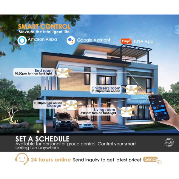 2- 1stshine 42 polegadas Smart Remote LED ventilador de teto com 4 lâminas reversíveis e motor