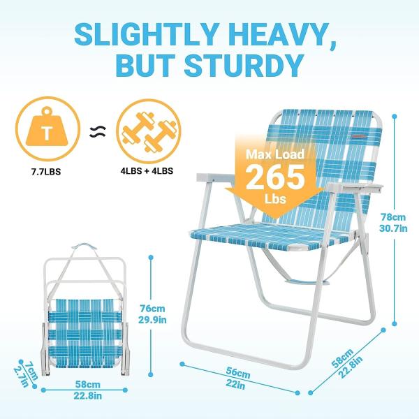 Lawn Beach Chair, Portable Aluminum Dual-Purpose 5-Position Adjustable Durable Folding Beach Chair