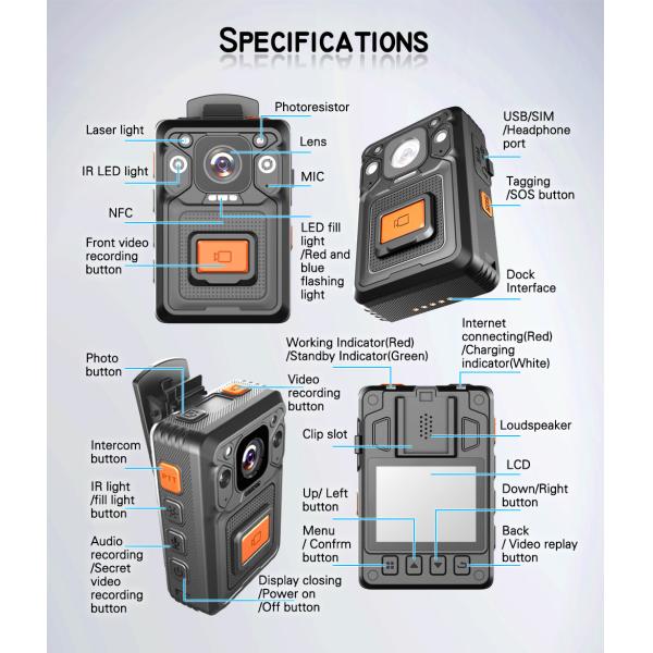 Камера полиции датчика камеры OV05A20 тела полиции ONVIF 3200mAh Wifi пригодная для носки