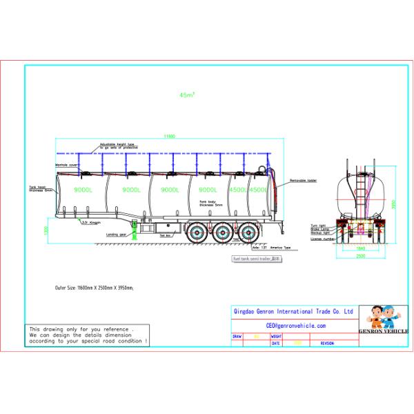 Corrosion Resistant 13000mm 50m3 Diesel Aluminium Tanker Trailer