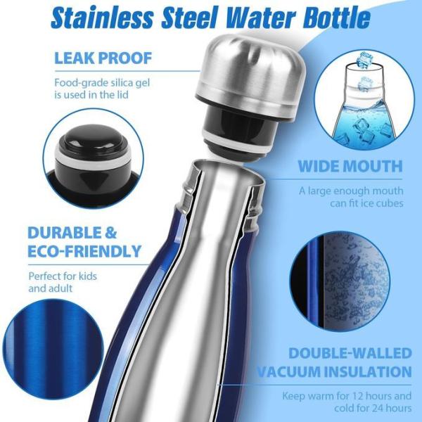 17oz Stainless Steel Water Bottles Vacuum Insulated Water Bottles Double Walled Powder Coated Reusable Metal Sports Water Bottles Keep Drinks Hot And Cold Sky Light Blue
