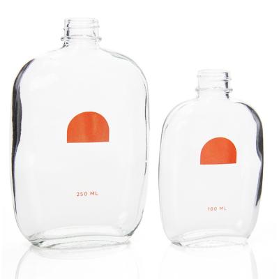 Custom 50ml 200ml Small Glass Juice Bottles Flat With Screw Lid