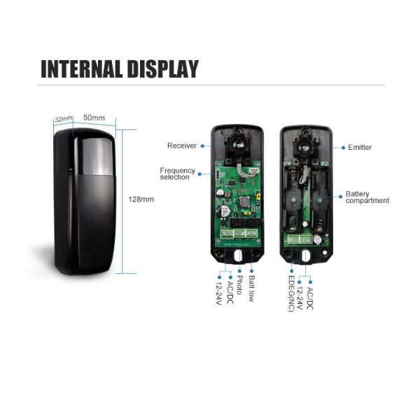 Wireless Battery Infrared Safety Beam Photocell Sensor with IP54 Waterproof and 20m Receiver Range