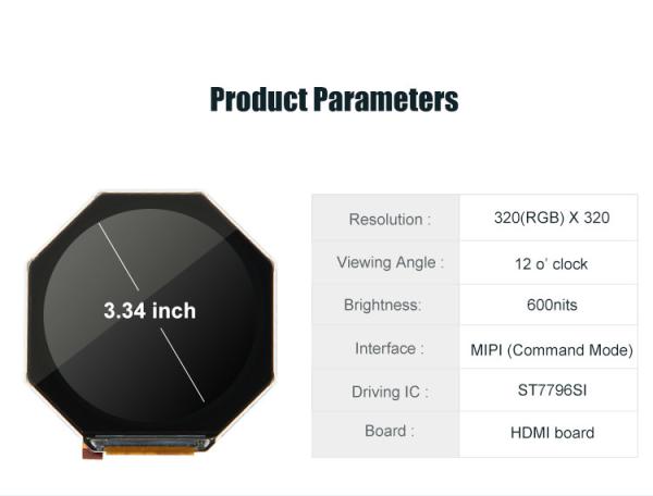 3.34 Inch Round LCD Displays 320X320 Wearable Epaper Touch Screen