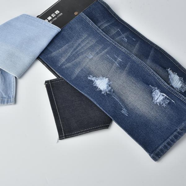 Dark Blue 10.1oz Polyester Cotton Spandex Denim Fabric Shrink Resistant