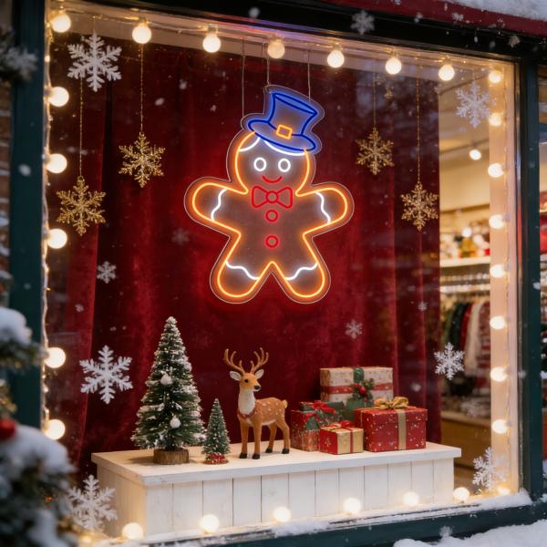 Gingerbread Man Neon Sign, 17 inches, MOQ 1000 pcs, for commercial parties, festivals & courtyards, eco-friendly & energy-saving, plug-in adapter powered