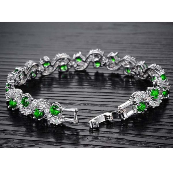 Platinum Plated Green Cubic Zirconia Tennis Bracelet for Women Jewelry (JDS931GREEN)