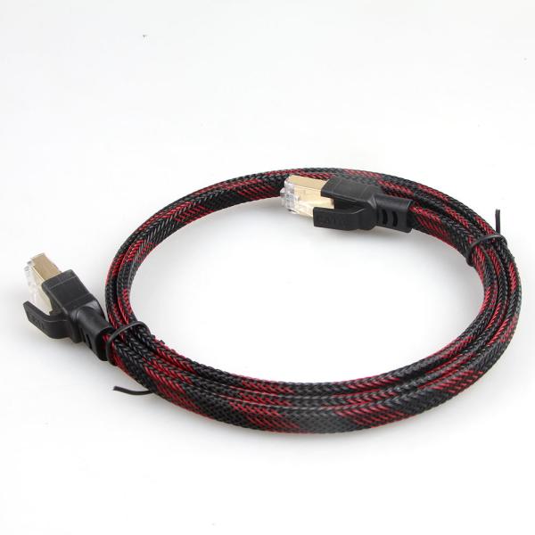 Cat8 Stable Nylon Braided Ethernet Cable Red Black Anti Interference
