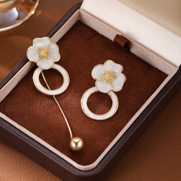 Fashion Earrings Jewelry Trendy 2025 Newest Women 14K Gold Plated Camellia Enamel Flower Hoop Earrings