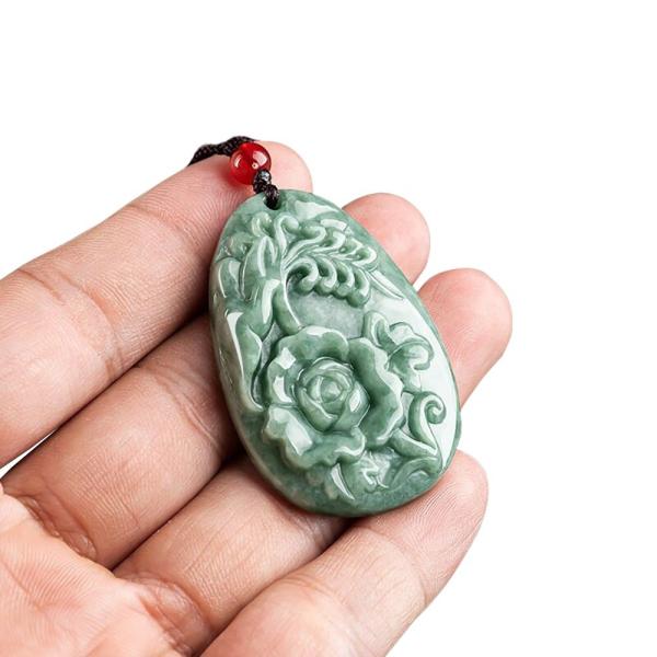 Jadeite Peony Flower Magpie Pendant Jade Sweater Chain Stunning Art Collectible Addition for Men and Women