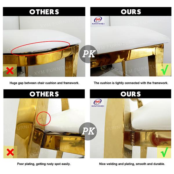 Netflix Style Gold Stainless Steel Banquet Wedding Chair Heart Shaped Backrest Hotel