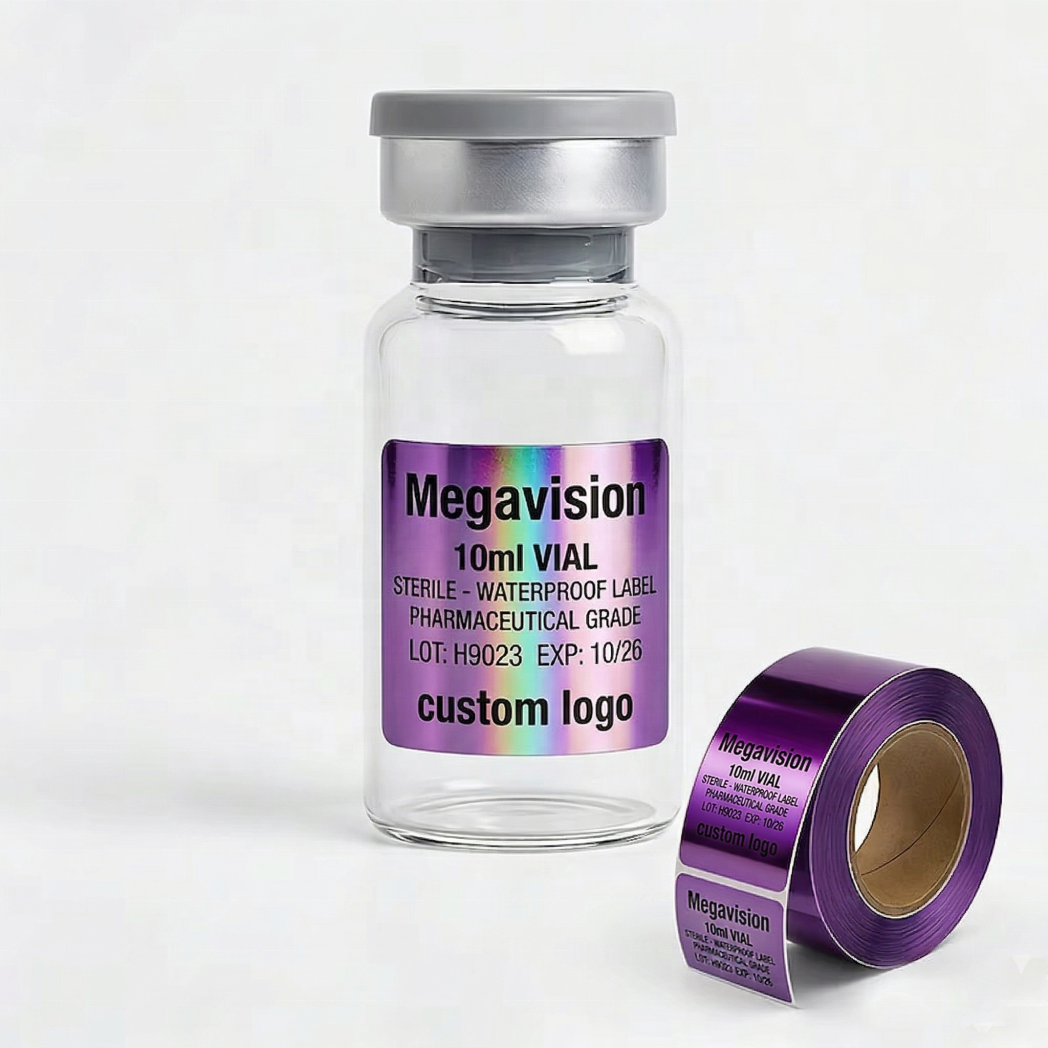Custom Digital Printing Hologram Easy Removal Waterproof Laboratory Vial Packaging Label Permanent Adhesive