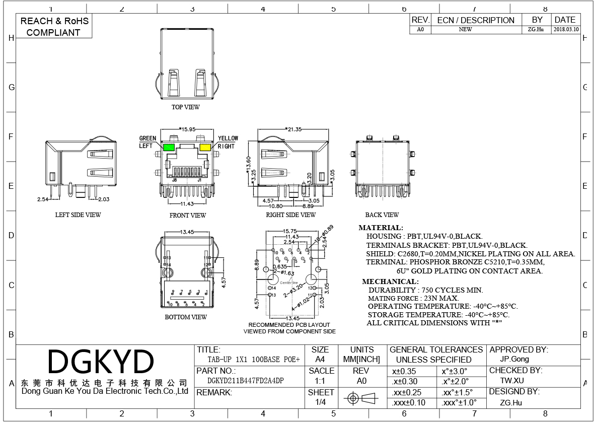 100Mbps POE RJ45 Shielded Connector with Integrated Filter for Industrial Network Port
