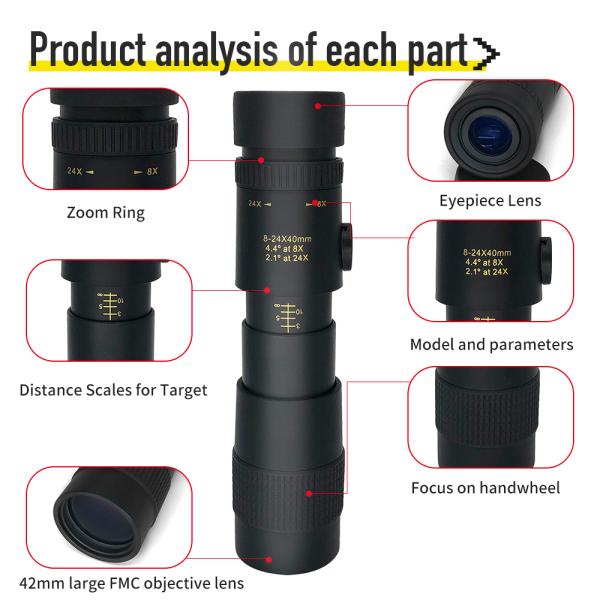 телескоп сигнала Monocular облегченный FMC 10-30x40 8-40x40 с зажимом & треногой телефона