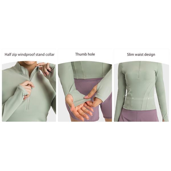 Half Zipper Womens Stretch Riding Base Layer With Thumb Hole Double Sided Nylon Tops