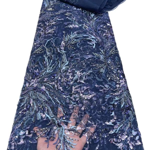 Luxury ladys dress black handmade beaded bridal handmade bead fabric Bead lace