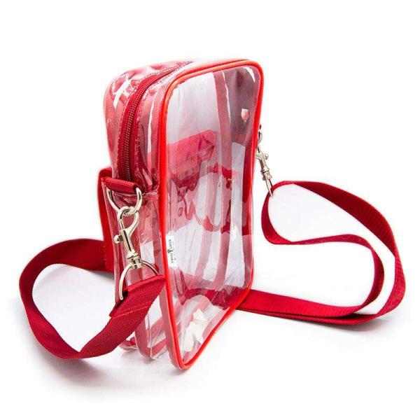 Customized Logo Clear Red DST Stadium Crossbody Messenger Bag with Woven Embroidery Strap