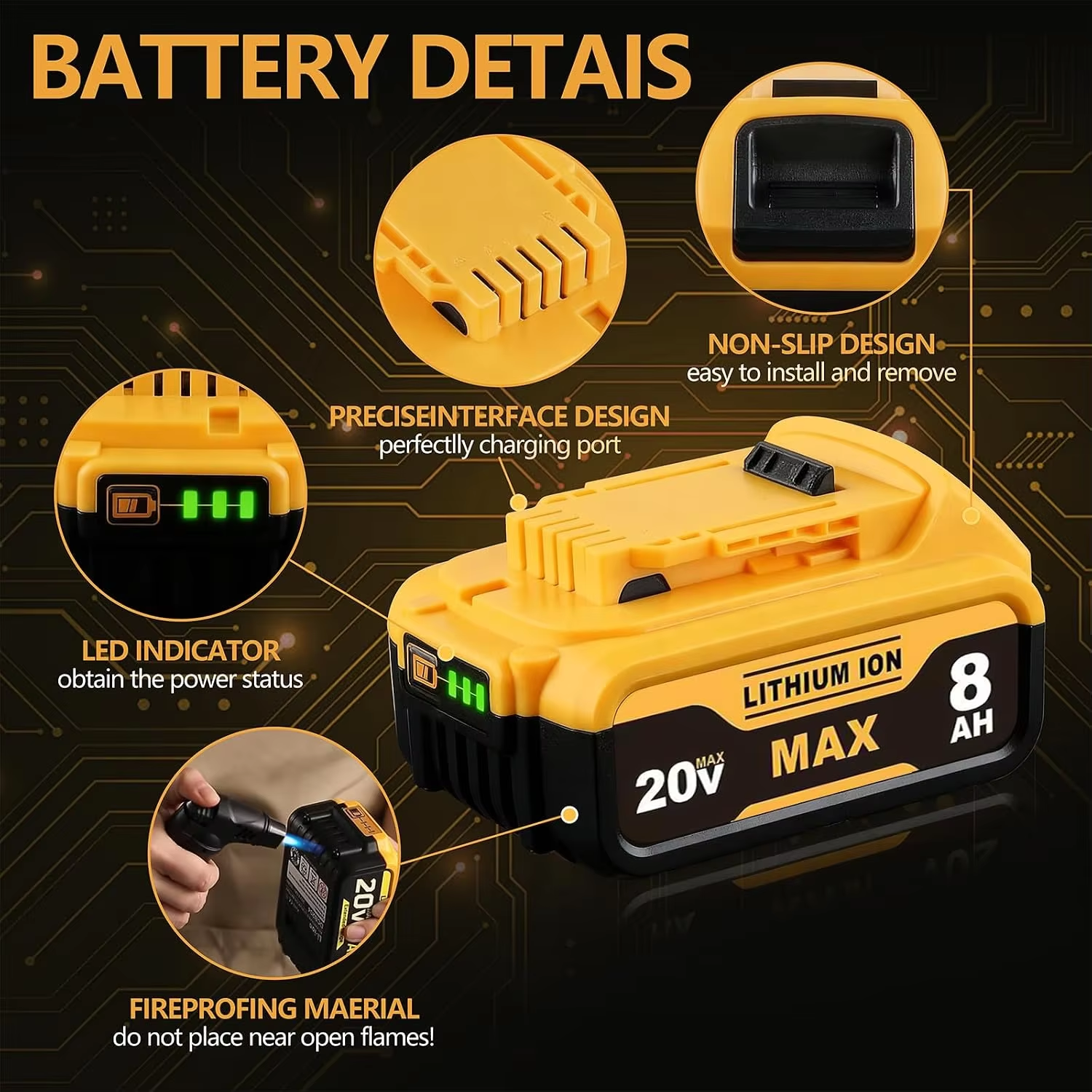 DCB208 Replacement Lithium Battery Pack 9500mAh Capacity 12.6V Charging Voltage 400 Cycles For Power Tools