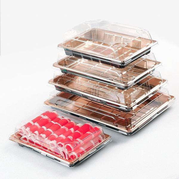 カスタマイズされた使い捨て ゴールデンビーフと羊肉ロール 梱包ボックス プラスチック PP サルモン寿司 梱包 持ち帰りボックス