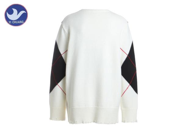 Big Diamond Pattern Womens Knit Pullover Sweater Oversize Colleague Jumper