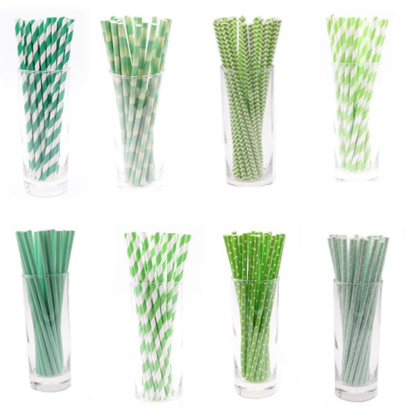 197mm 6mm Party Supplies Green And White Holiday Disposable Paper Straws