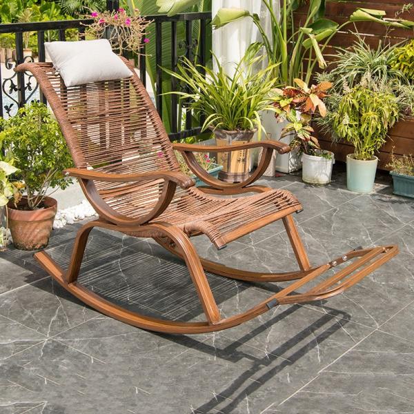 Relax in Comfort Modern Patio Wicker Rattan Rocking Chair with Aluminum Lazy Lounge