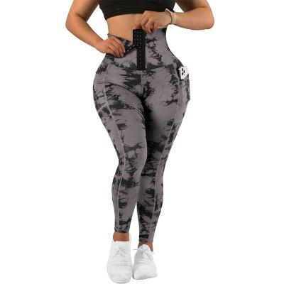 Leggings atléticas de cintura alta para corrida com controle de barriga Calças justas para ioga tingidas em gravata