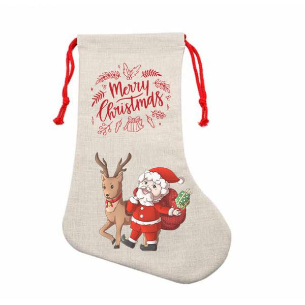 Heavy Thick 380gsm Linen Sublimation Christmas Stockings With Red Cotton Cords Children Promotional Party Supplies