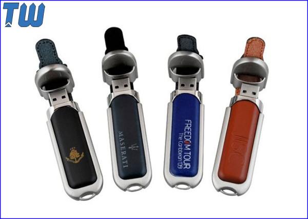 Metal Frame Leather Cover USB Pen Drive with Plastic Body insdie