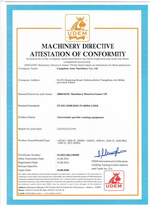 Cangzhou Astar Machinery Co., Ltd. Сертификации